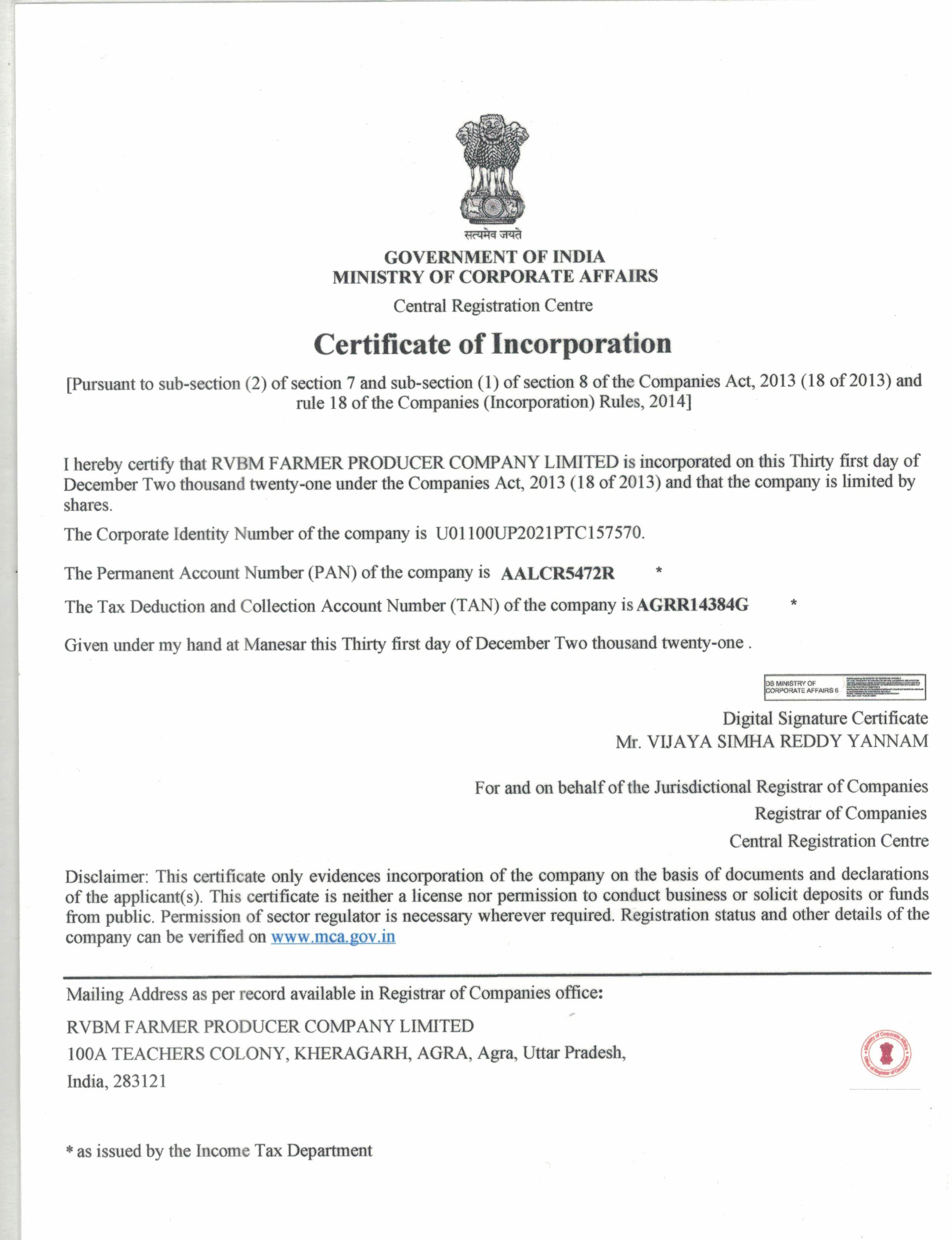 Certificate of Incorporation